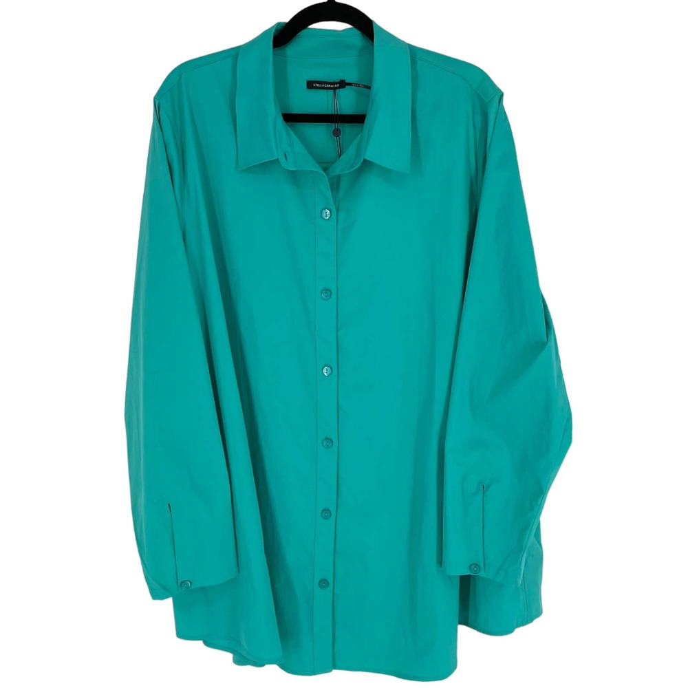 NWOT Stella Carakasi XL Teal Stretch Poplin Prime Time A-Line Tunic Pockets